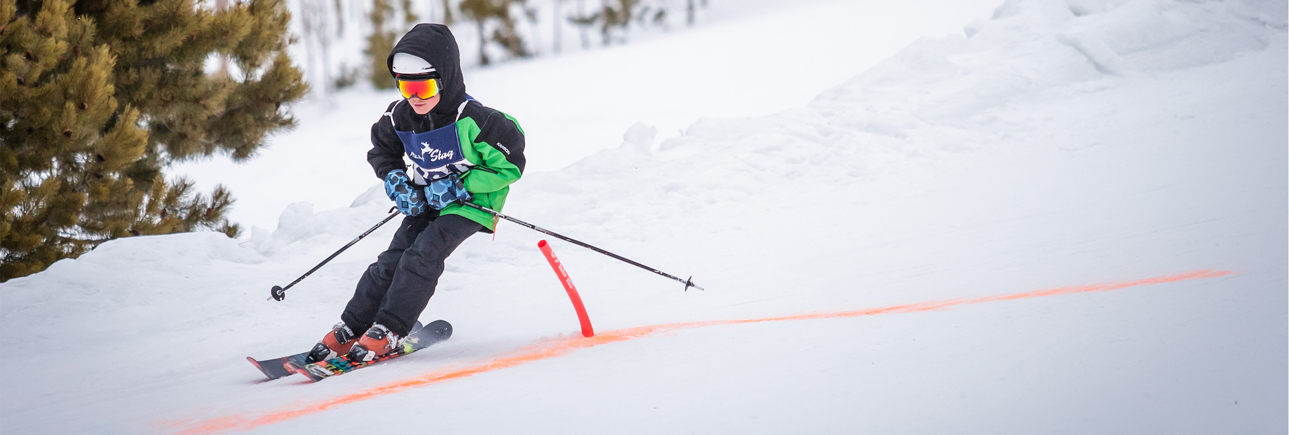 Young boy skiing at Bubble Gum Ski Race.